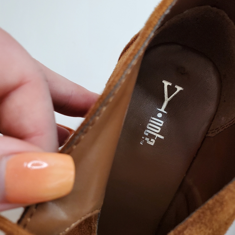 Y•Not? Camel Lace Up Platform Wedge Sz 8.5 - Picture 12 of 14